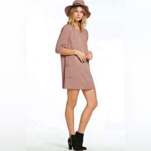 EUC Michael Stars Light Brown Elbow Sleeve Round Neck Dress Tunic Back Zip XS